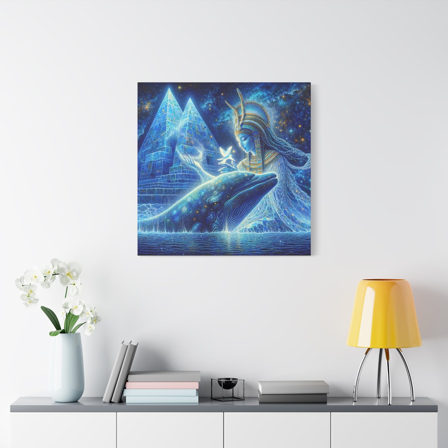 Blue Whale and Goddess of Star - Matte Canvas Print