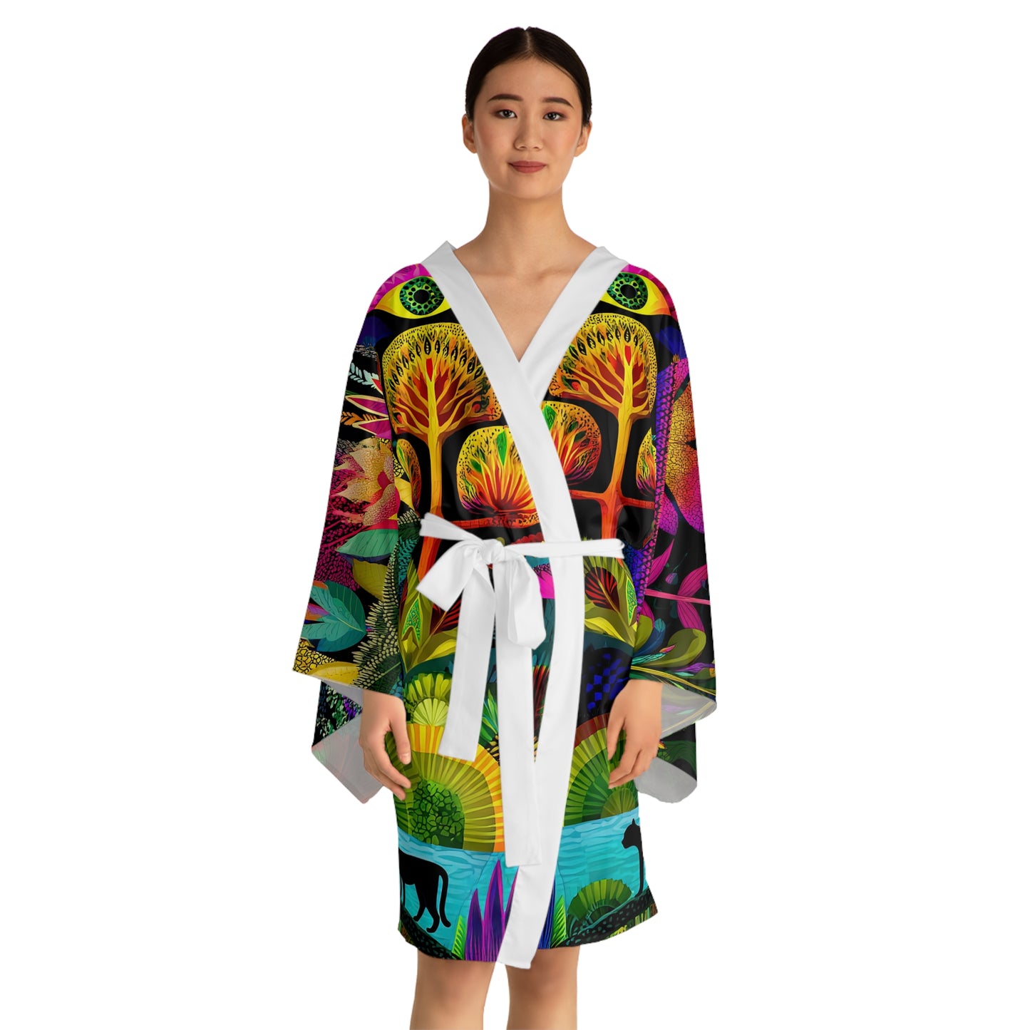 Jungle Medicine Print Long Sleeve Kimono Robe