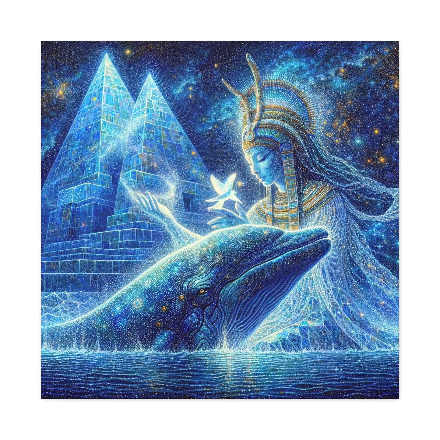 Blue Whale and Goddess of Star - Matte Canvas Print