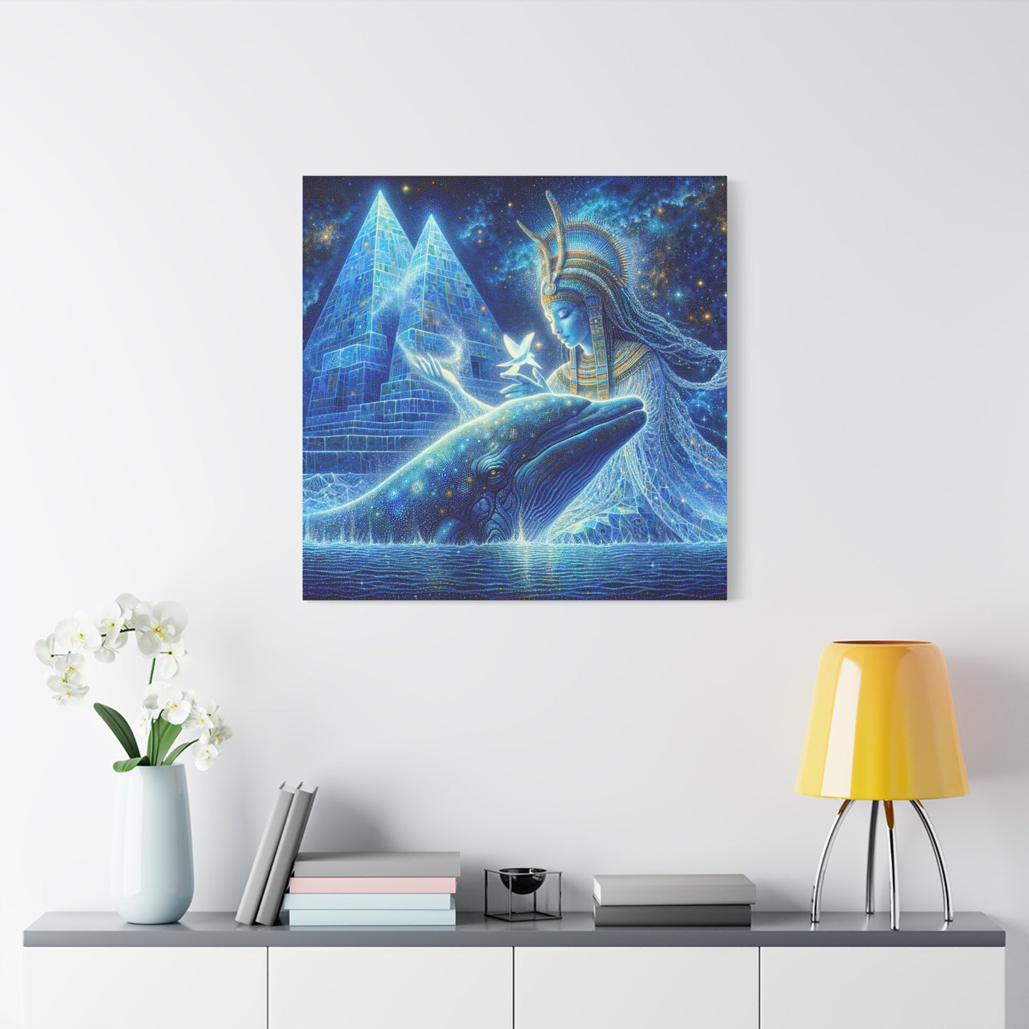 Blue Whale and Goddess of Star - Matte Canvas Print