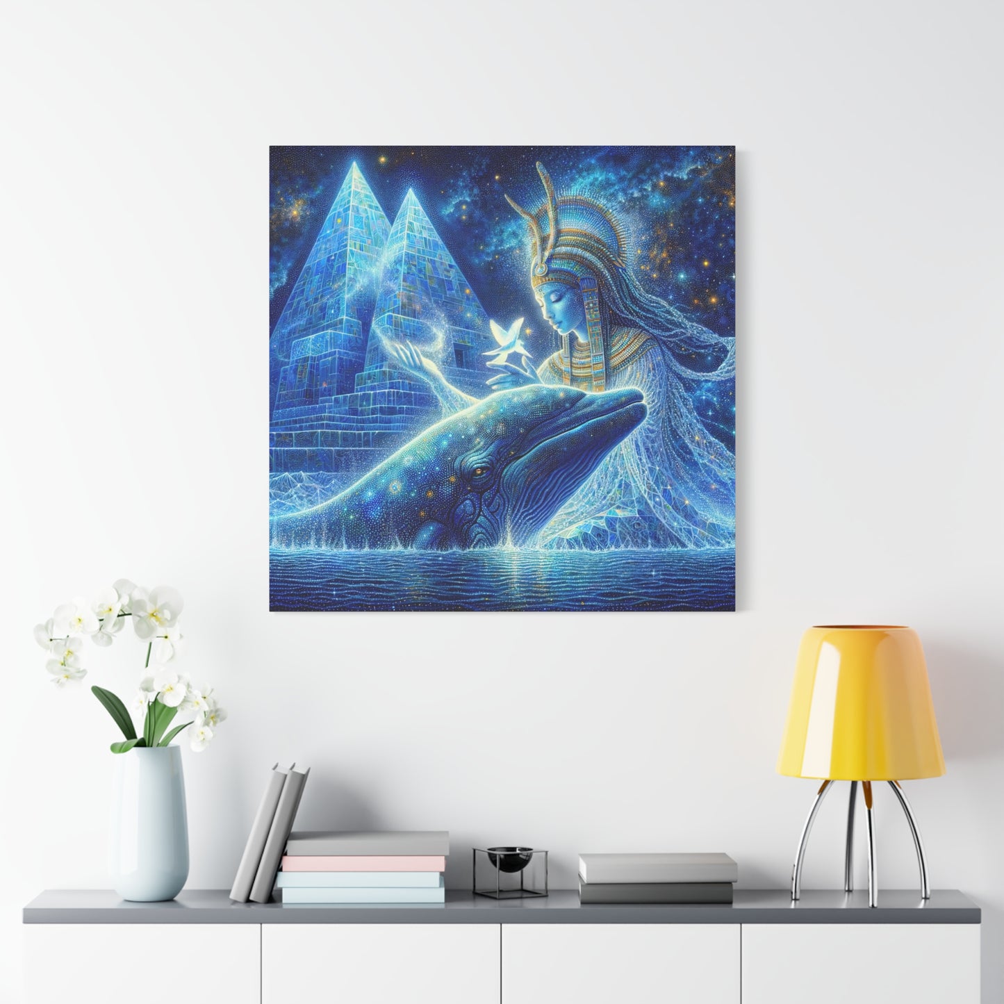Blue Whale and Goddess of Star - Matte Canvas Print