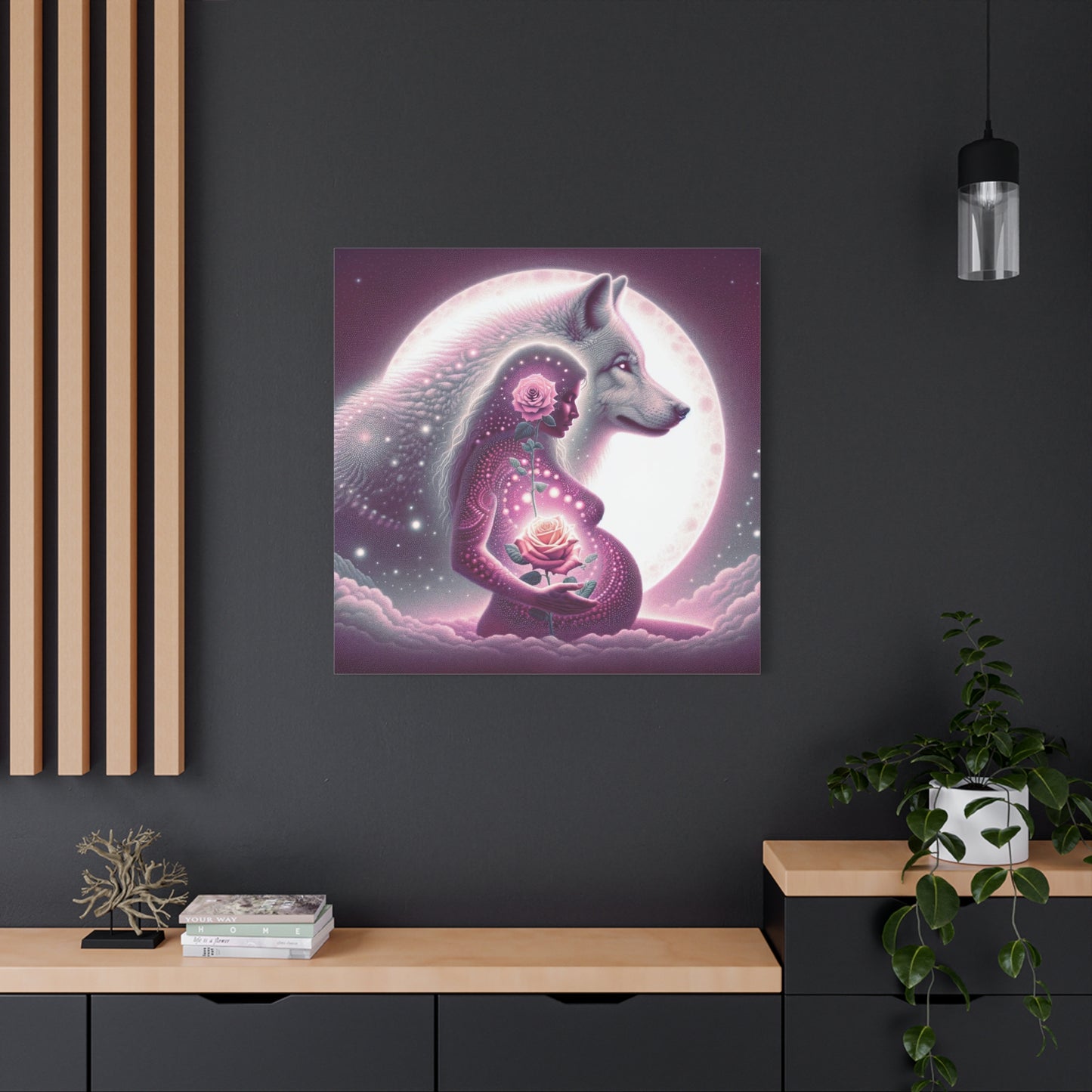 Rose and Moon Wolf, Awakening Divine Feminine-Matte Canvas Art