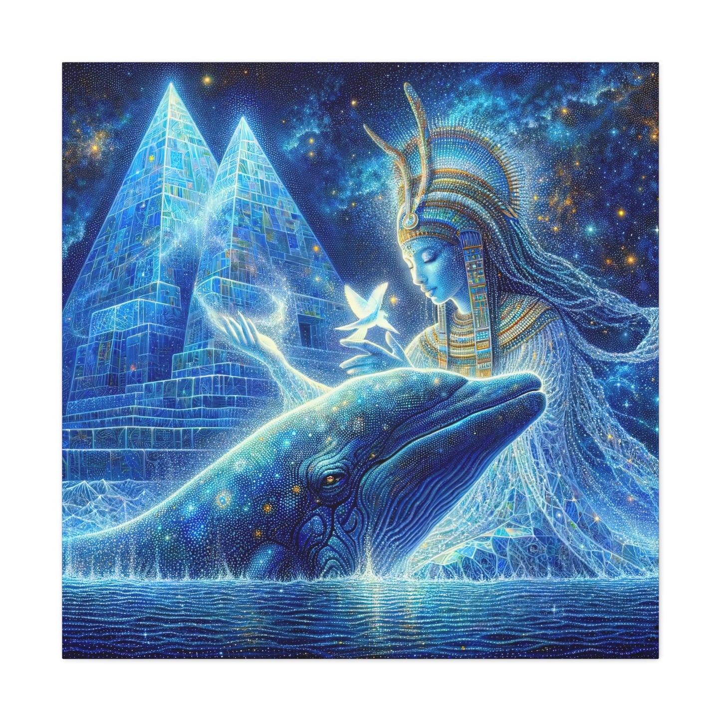 Blue Whale and Goddess of Star - Matte Canvas Print