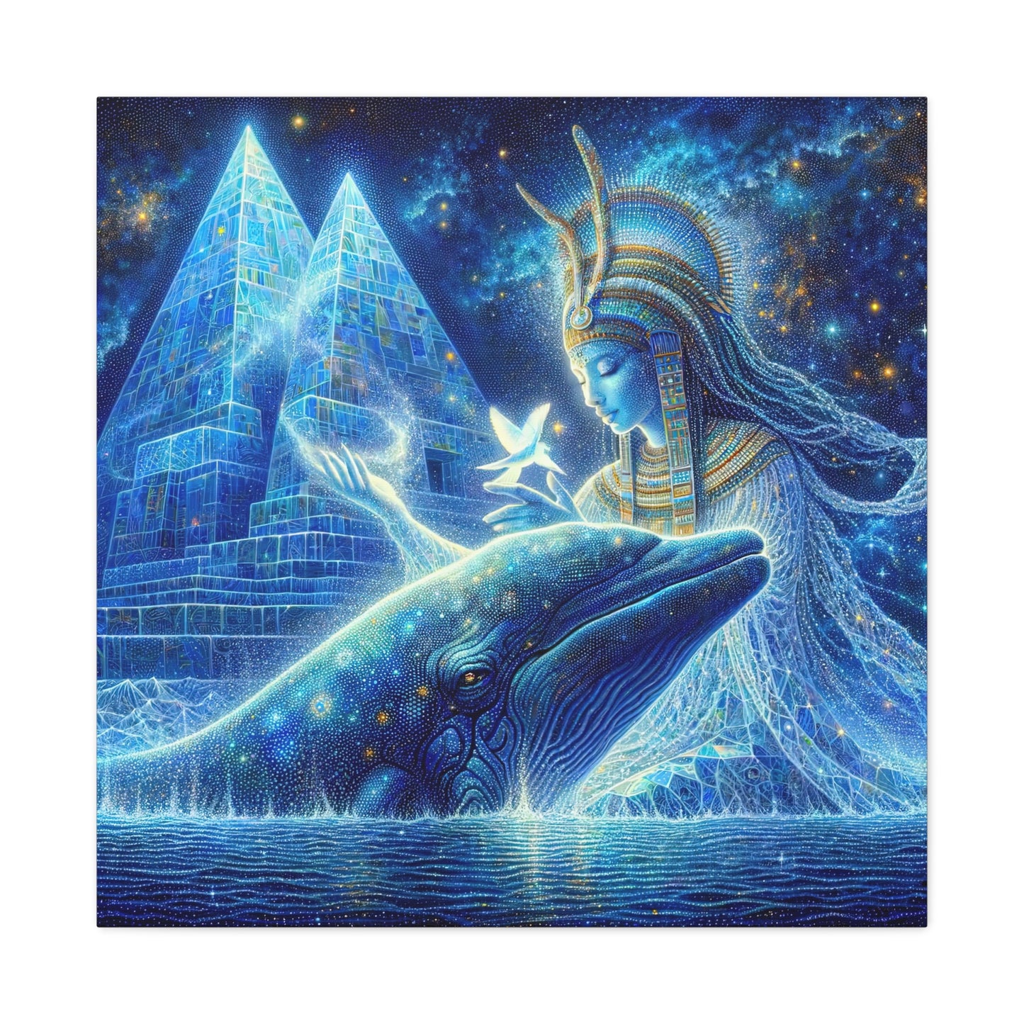 Blue Whale and Goddess of Star - Matte Canvas Print