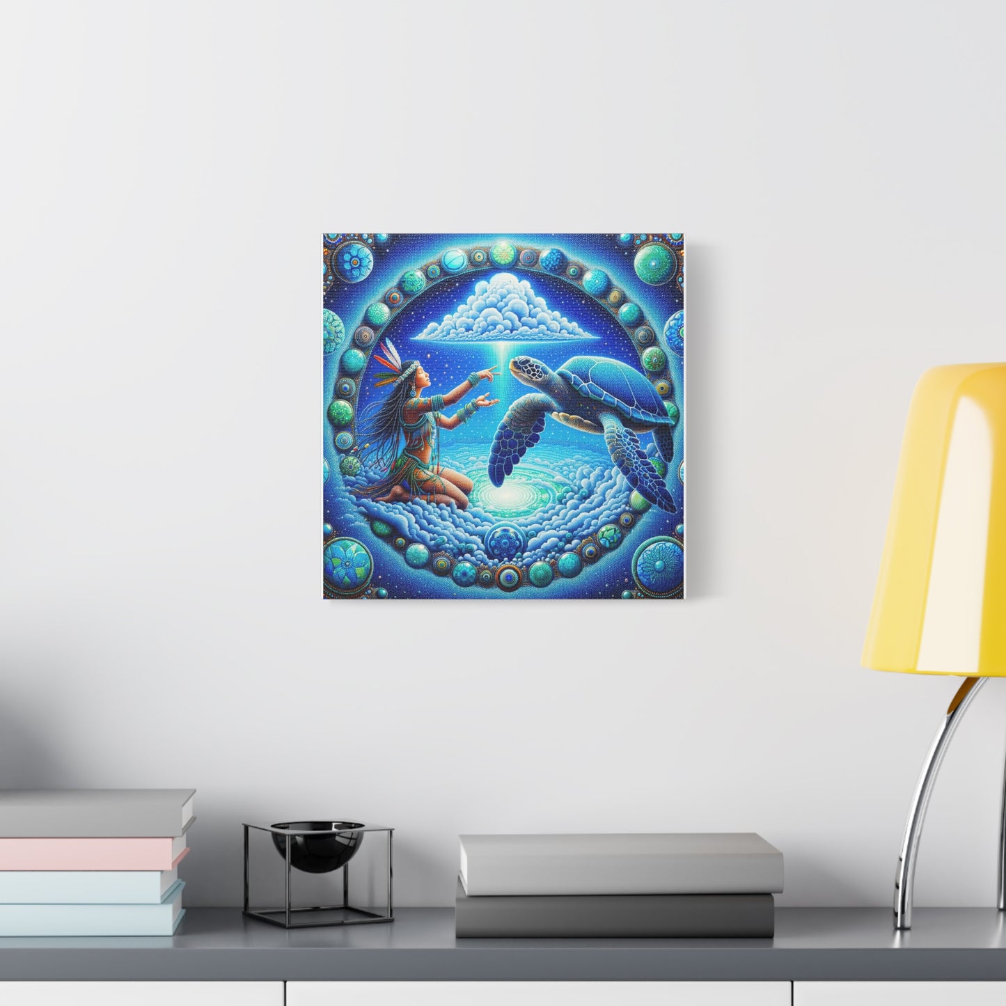 Sky Woman and Turtle-Stretched Matte Canvas Art