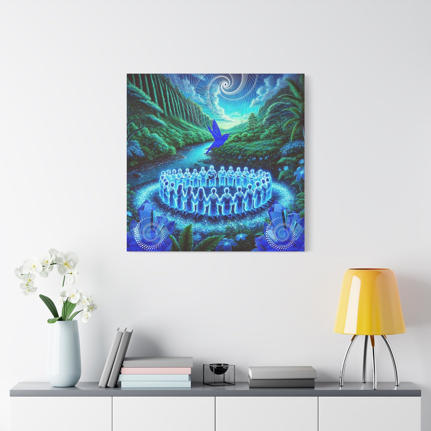 The Song of Blue Hummingbird-Matte Canvas Art