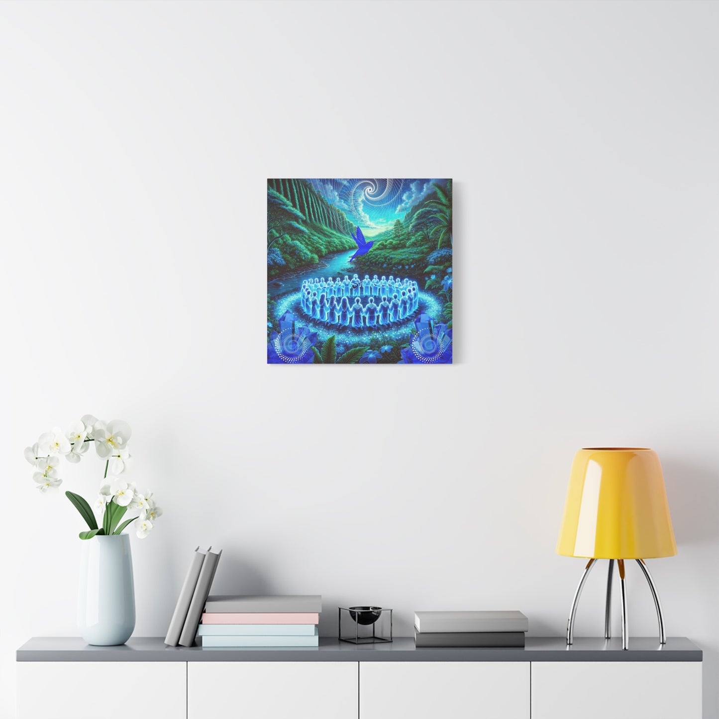 The Song of Blue Hummingbird-Matte Canvas Art