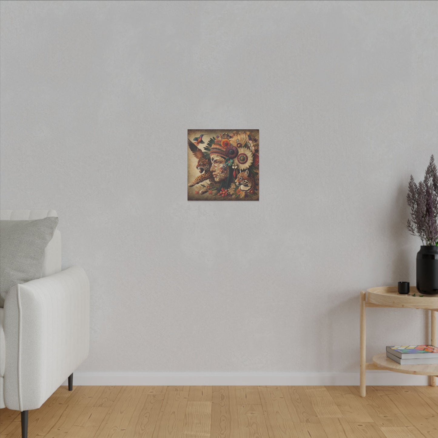 Medicine Woman and Jaguar and Hummingbird Spirit-Matte Mystic Canvas Art