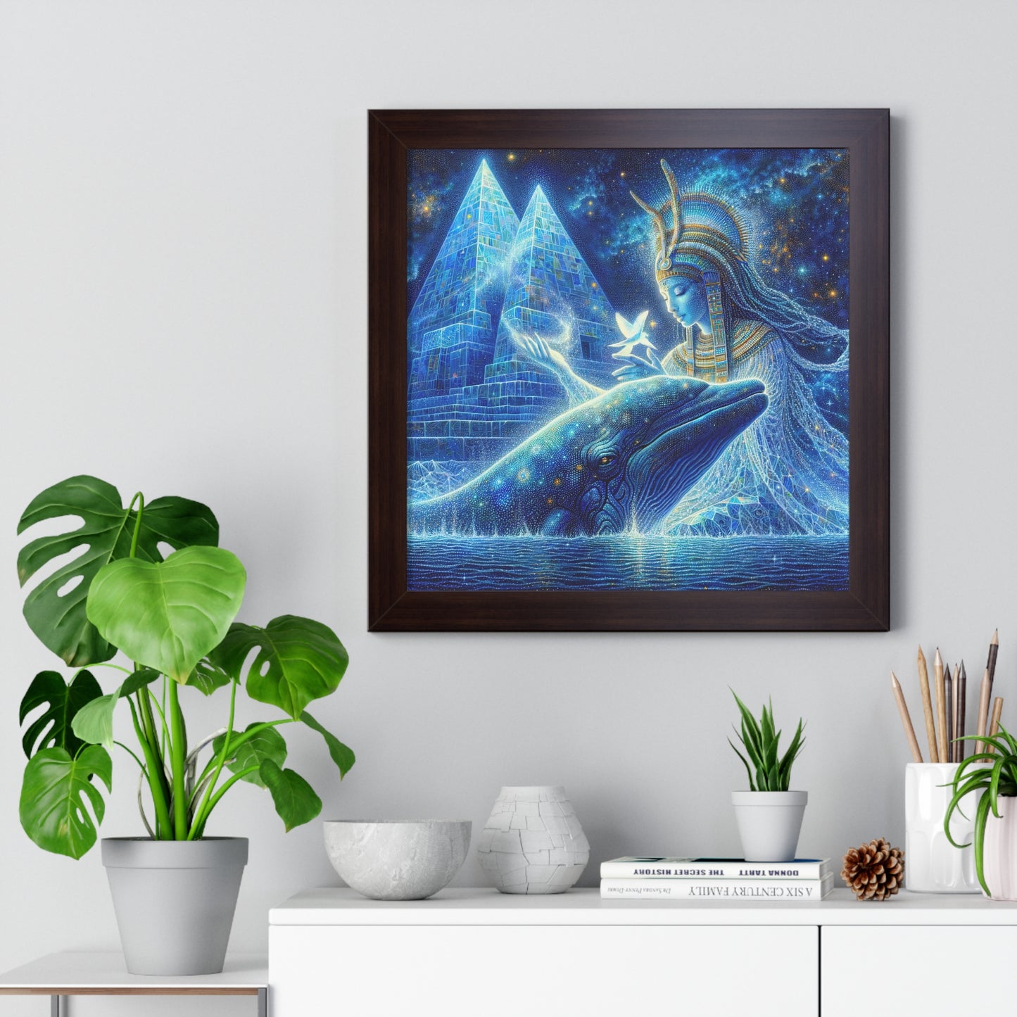 Blue Whale and Goddess of Star-Framed  Poster