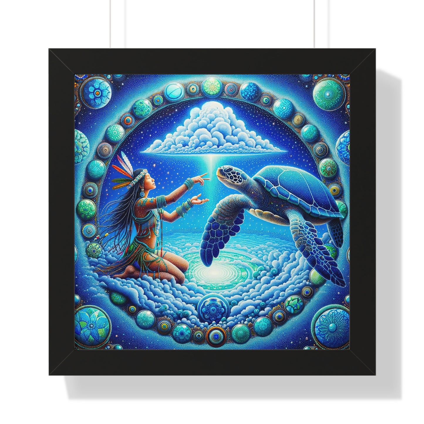 Sky Woman and Turtle-Cosmic Harmony Framed  Poster