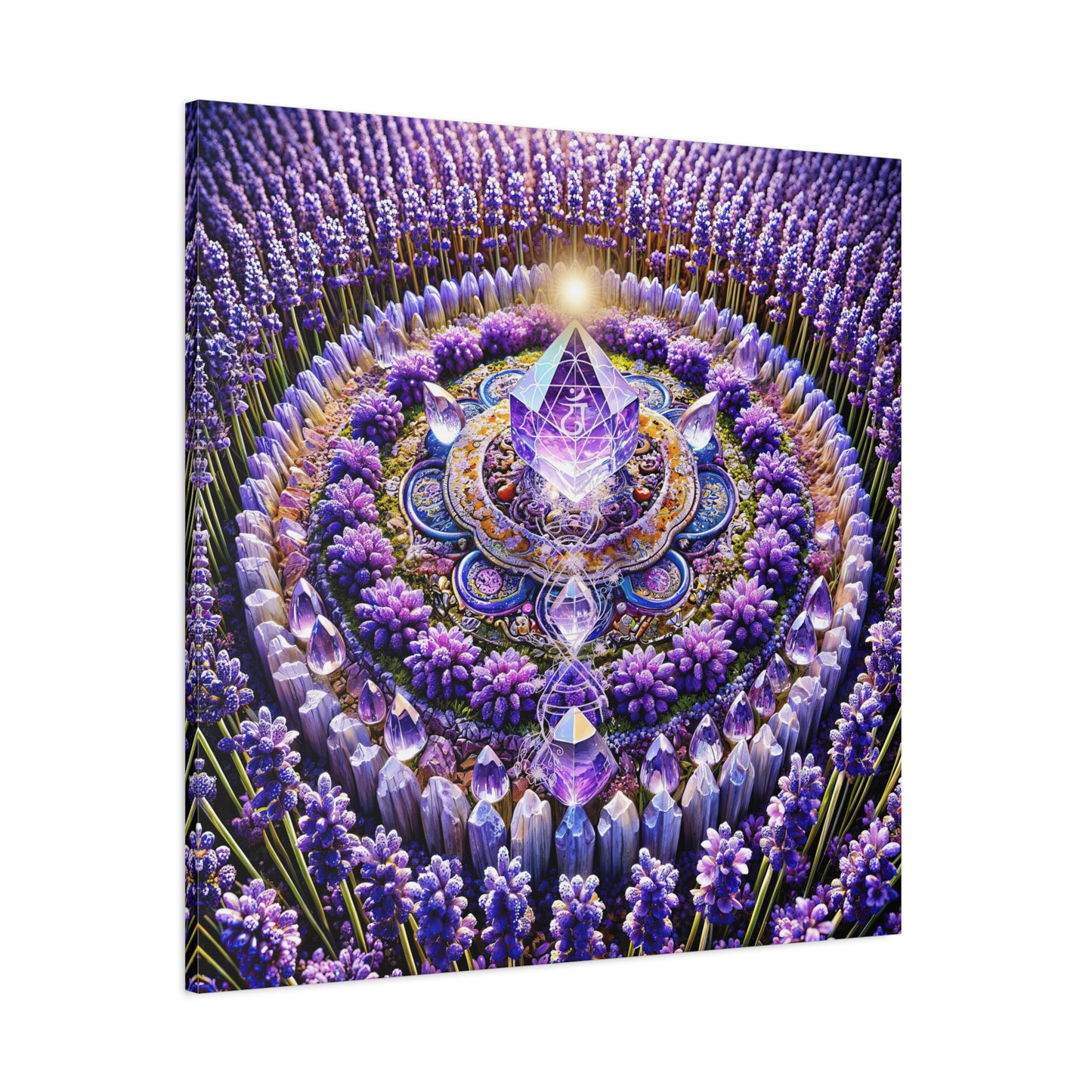 Mandala de lavanda y llama violeta sagrada: arte en lienzo mate