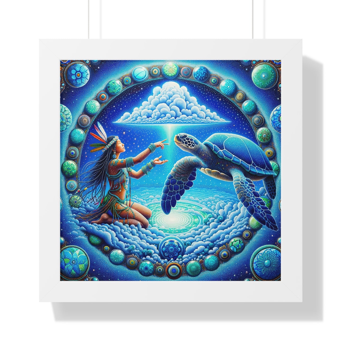 Sky Woman and Turtle-Cosmic Harmony Framed  Poster