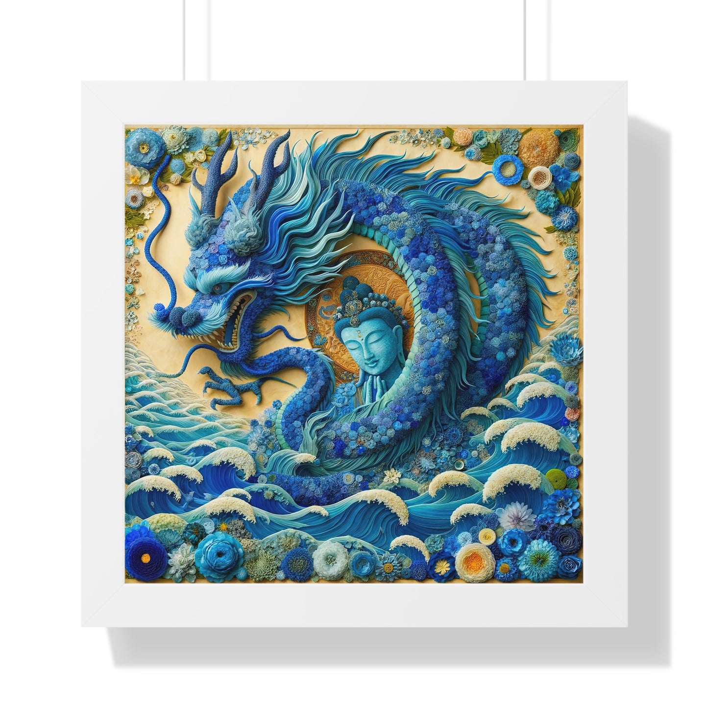 Sacred Blue Dragon and Kuan Yin-Framed Poster