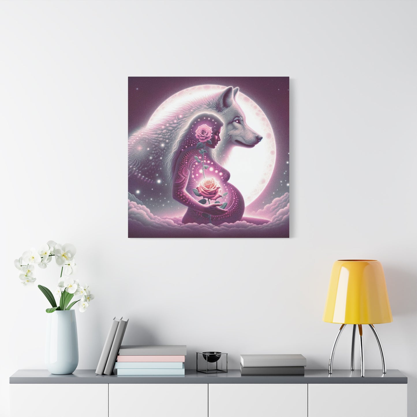 Rose and Moon Wolf, Awakening Divine Feminine-Matte Canvas Art