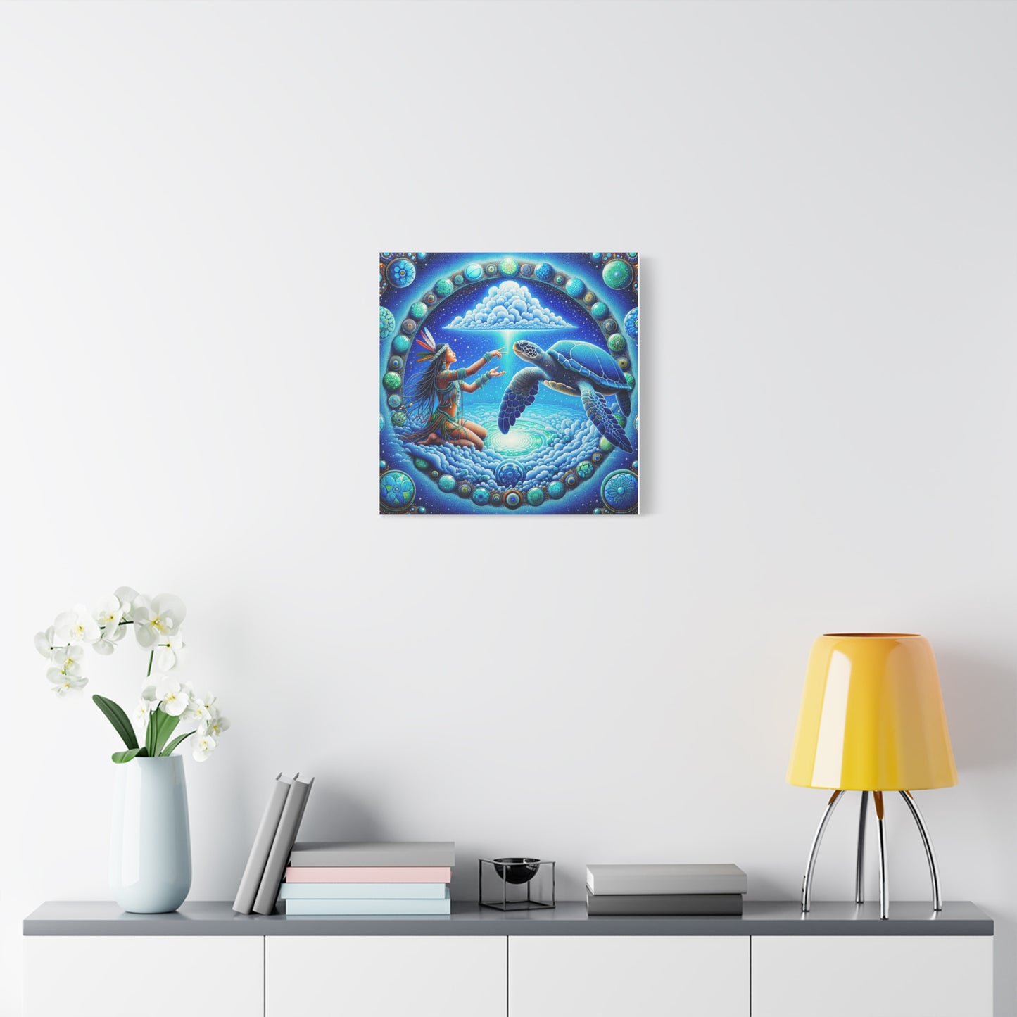 Sky Woman and Turtle-Stretched Matte Canvas Art