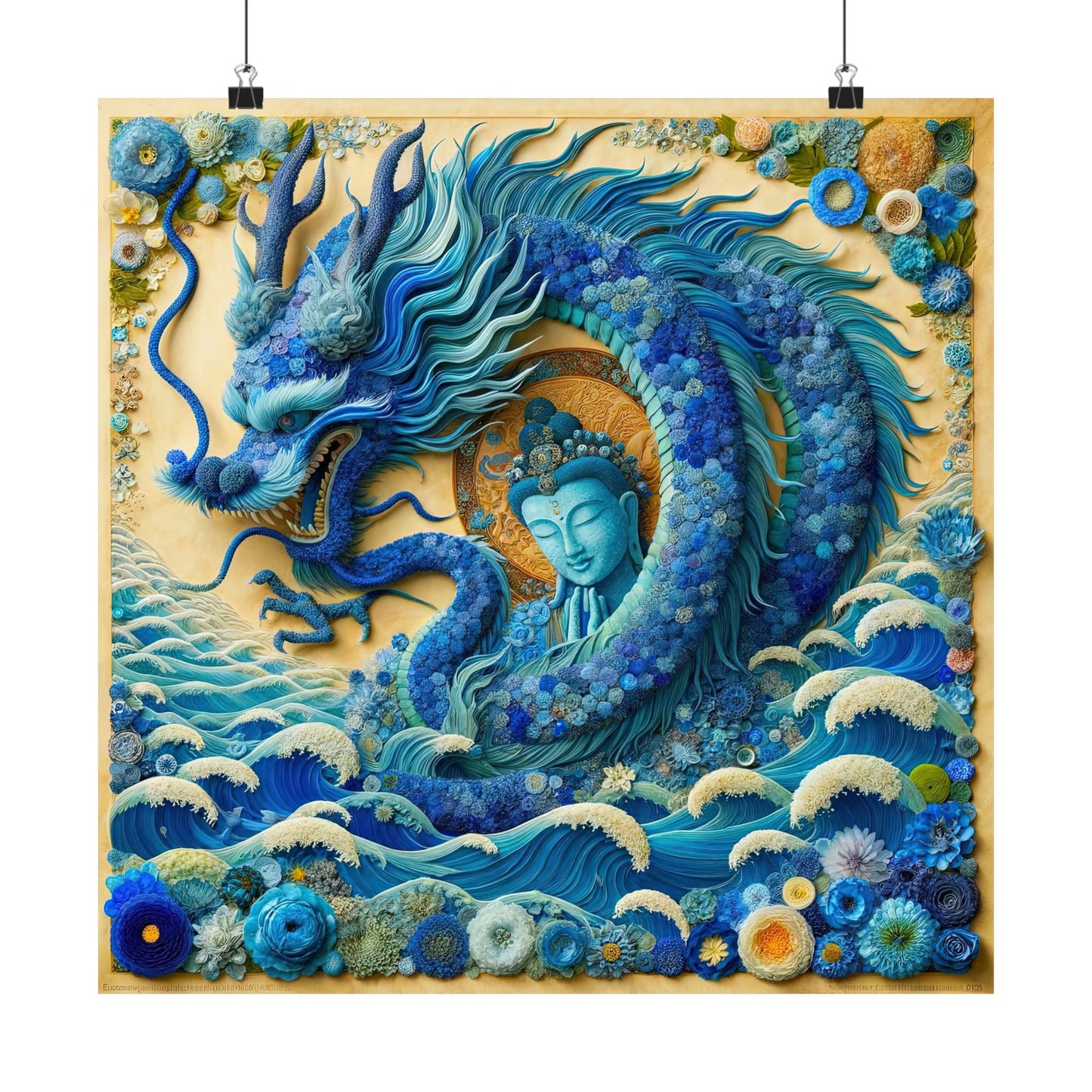 Sacred Blue Dragon and Kuan Yin-Museum Grade Matte Print Poster