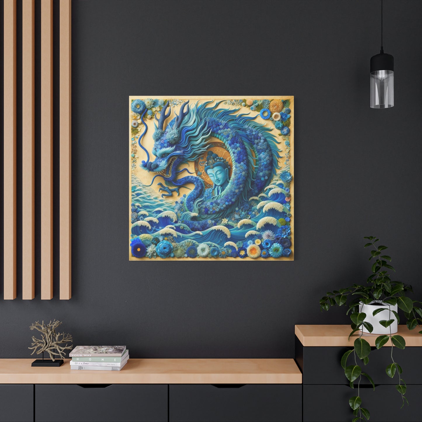 Sacred Blue Dragon and Kuan Yin-Matte Canvas Wall Art