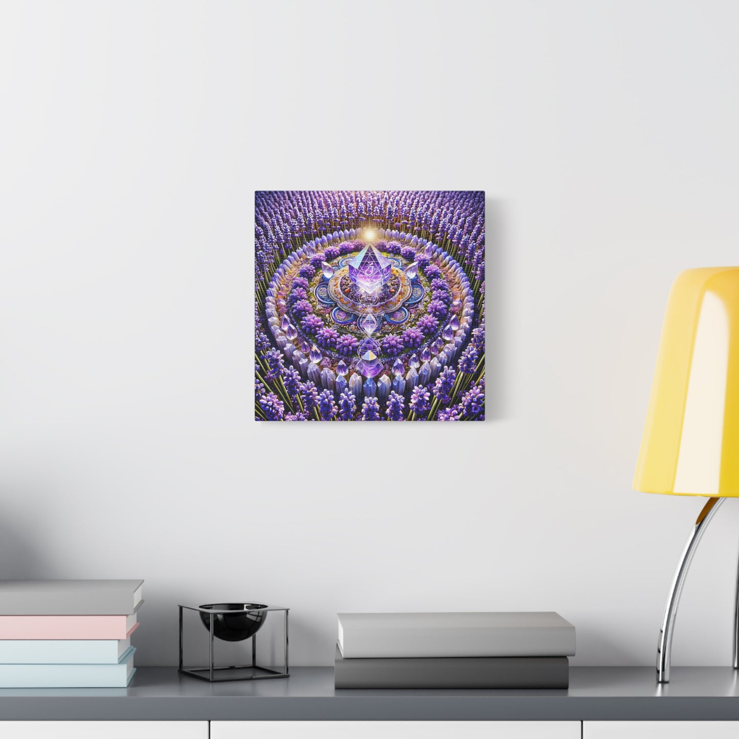 Mandala de lavanda y llama violeta sagrada: arte en lienzo mate