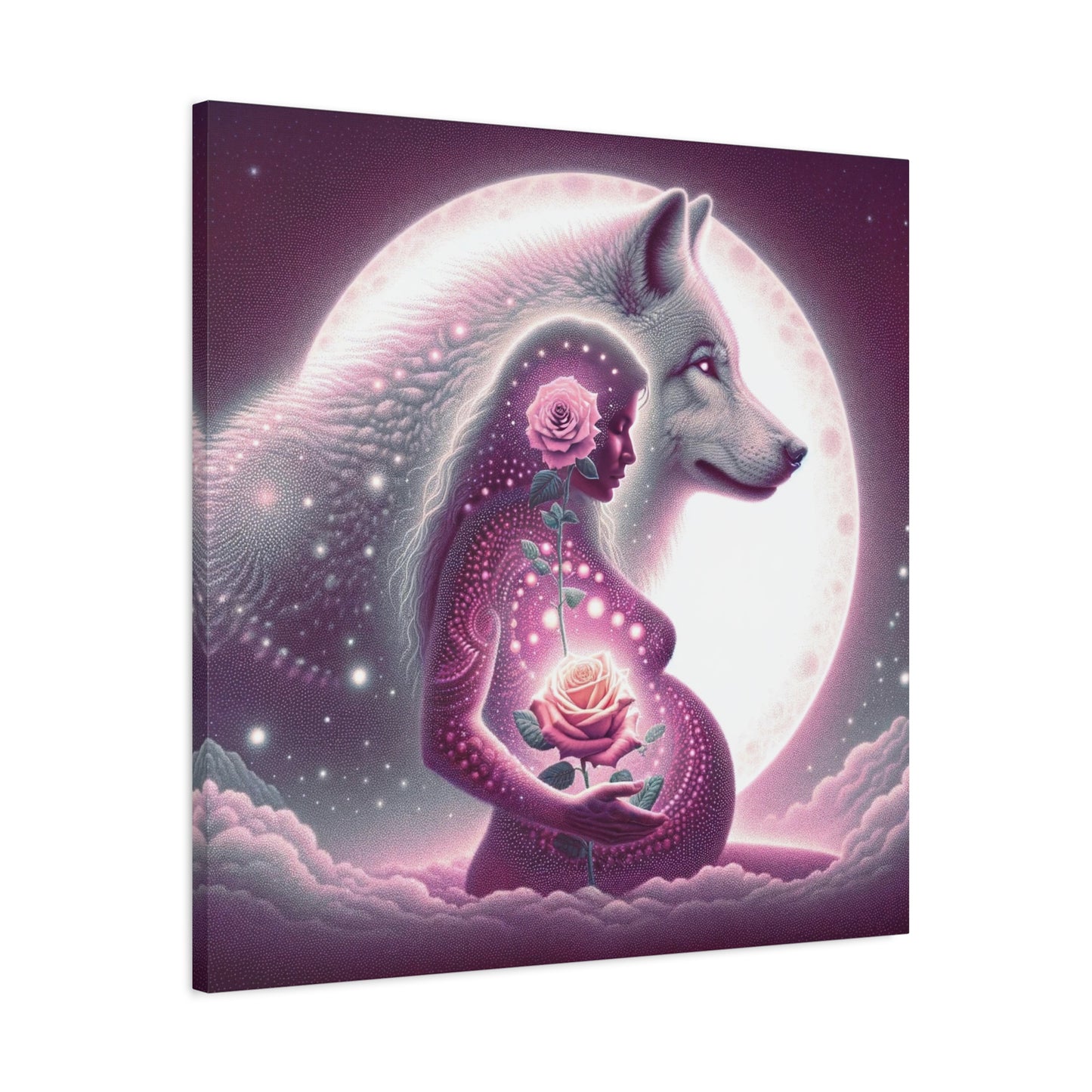 Rose and Moon Wolf, Awakening Divine Feminine-Matte Canvas Art