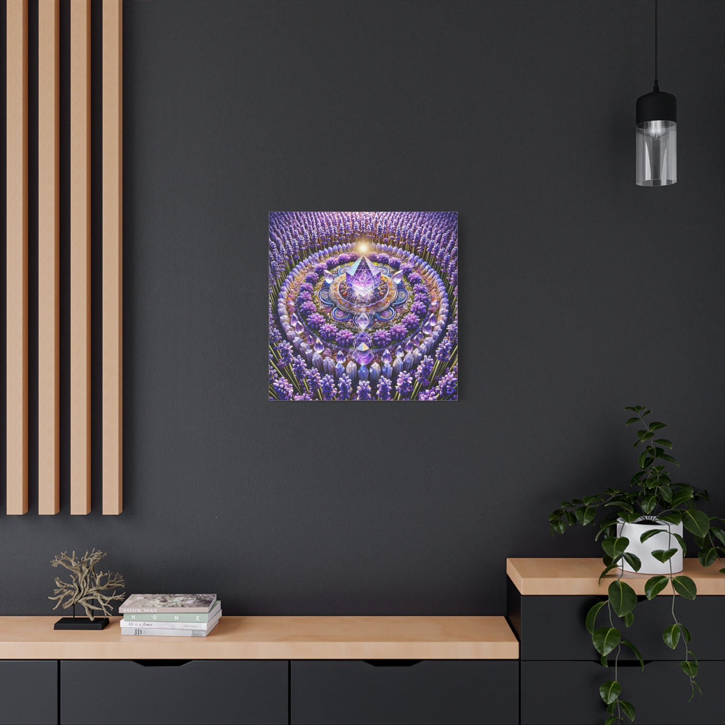 Mandala de lavanda y llama violeta sagrada: arte en lienzo mate