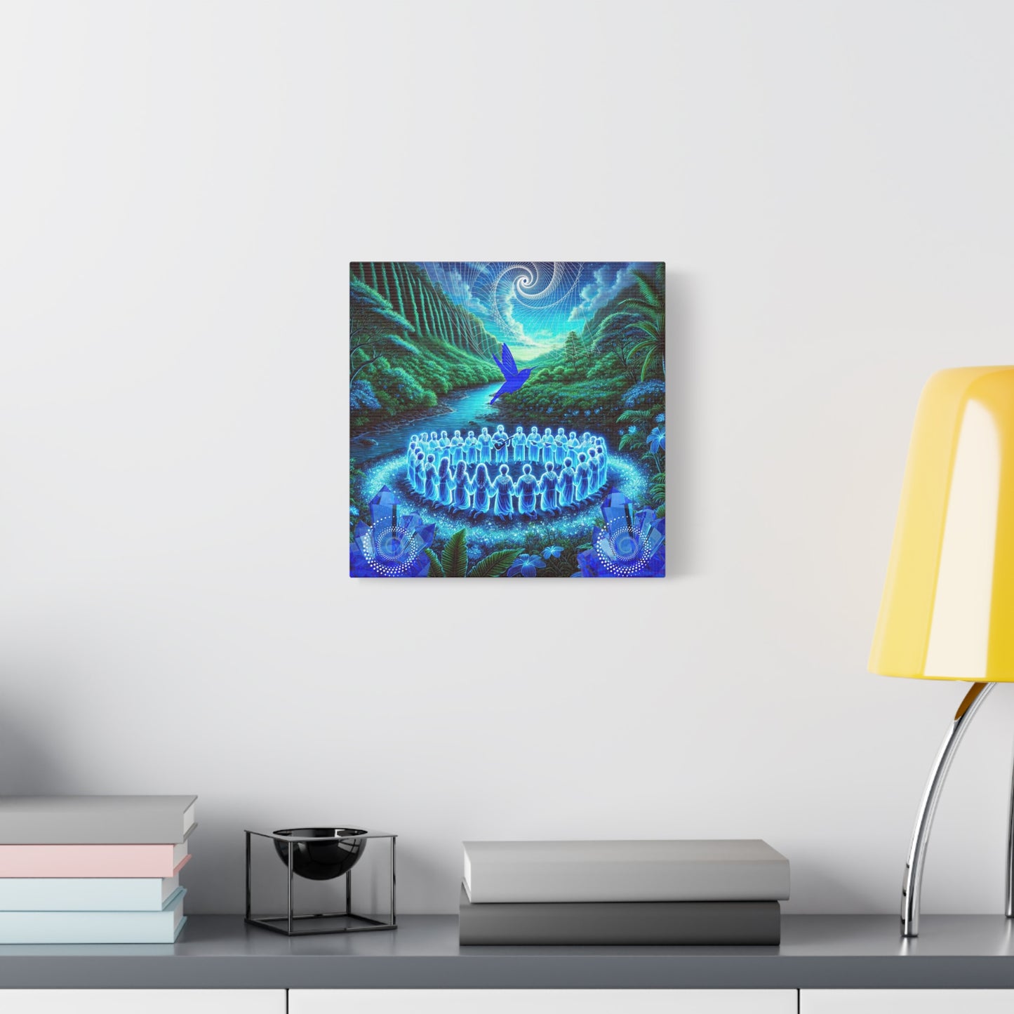 The Song of Blue Hummingbird-Matte Canvas Art