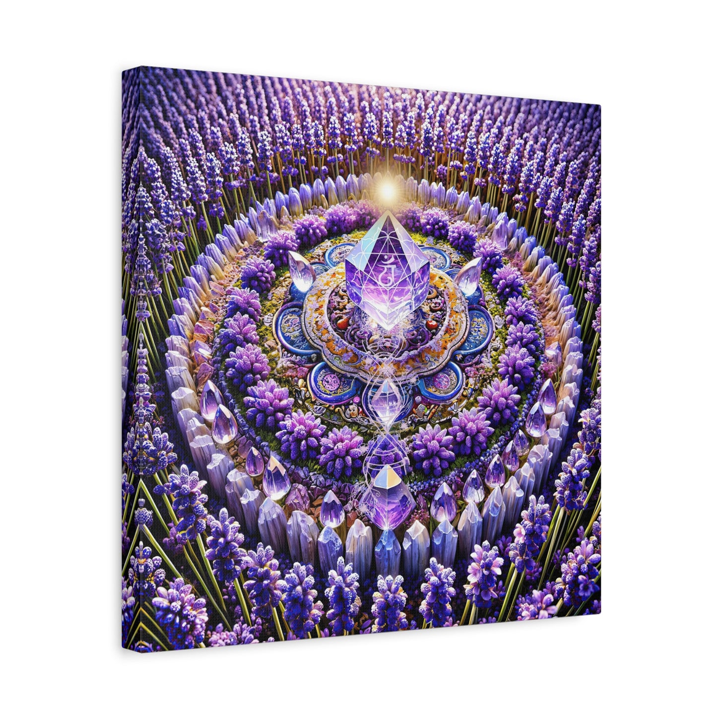 Mandala de lavanda y llama violeta sagrada: arte en lienzo mate