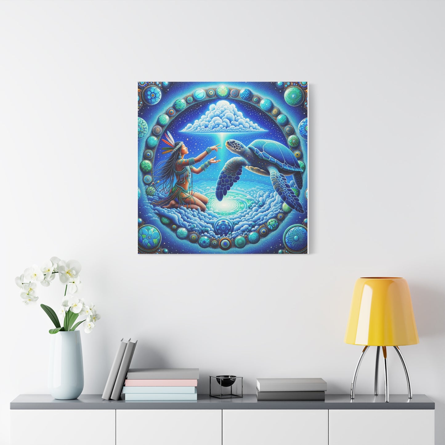 Sky Woman and Turtle-Stretched Matte Canvas Art