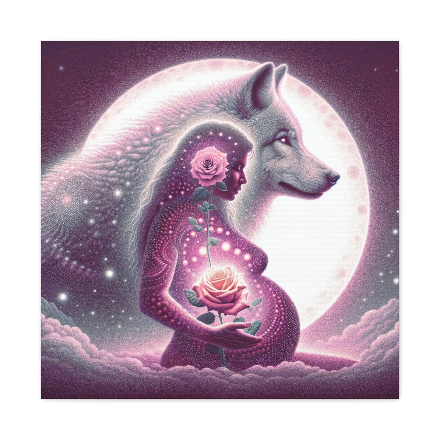 Rose and Moon Wolf, Awakening Divine Feminine-Matte Canvas Art