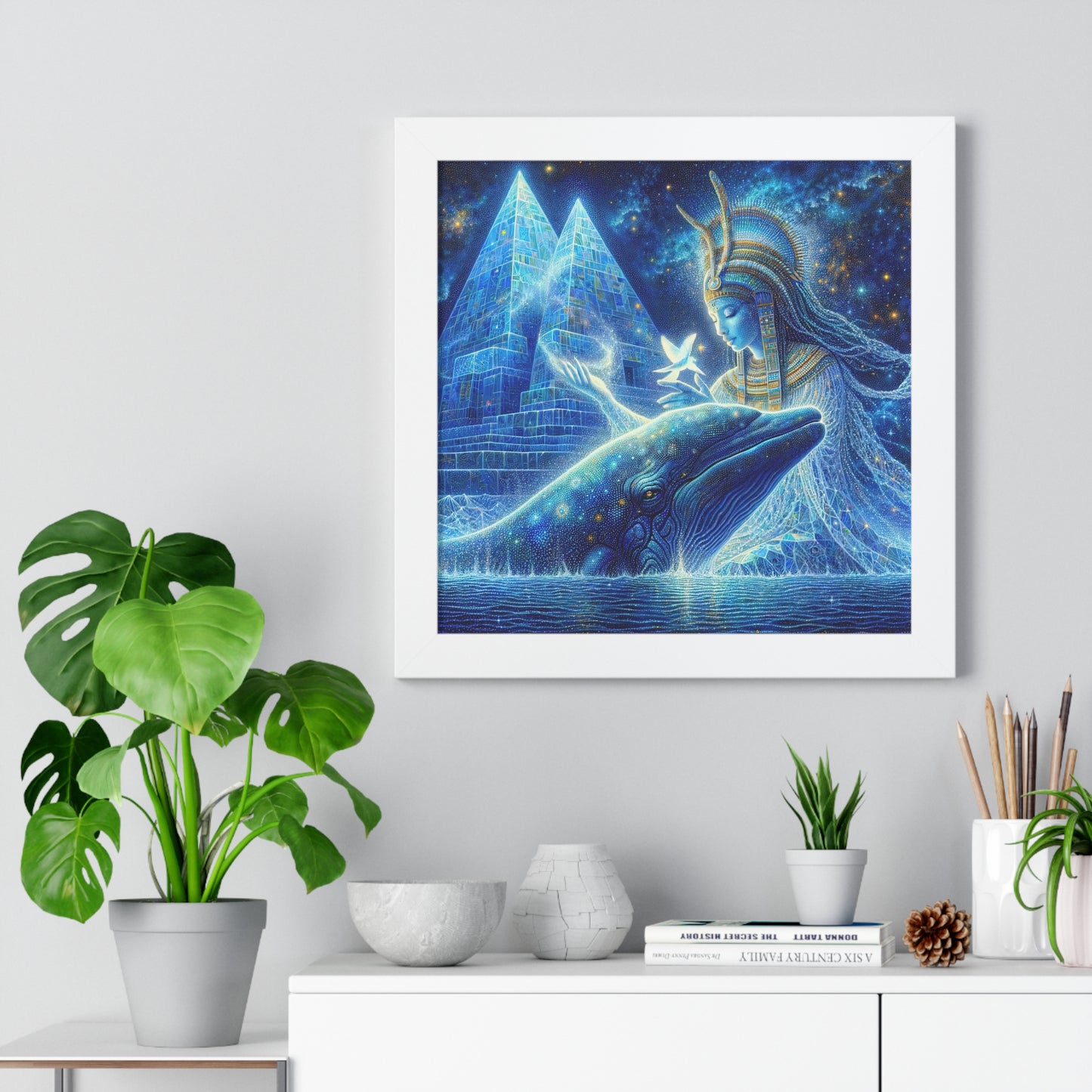 Blue Whale and Goddess of Star-Framed  Poster