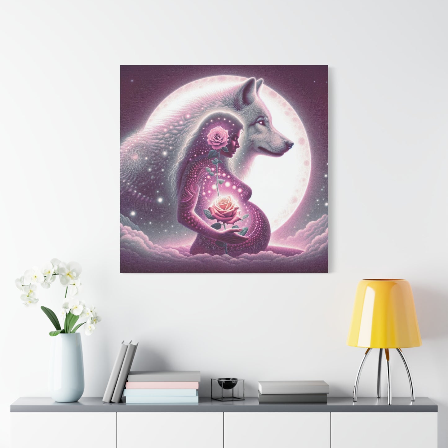 Rose and Moon Wolf, Awakening Divine Feminine-Matte Canvas Art