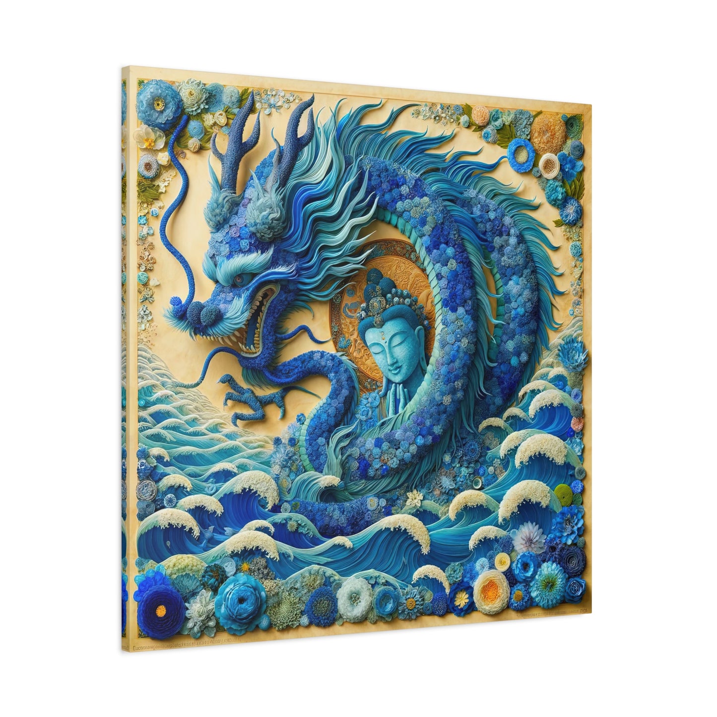 Sacred Blue Dragon and Kuan Yin-Matte Canvas Wall Art