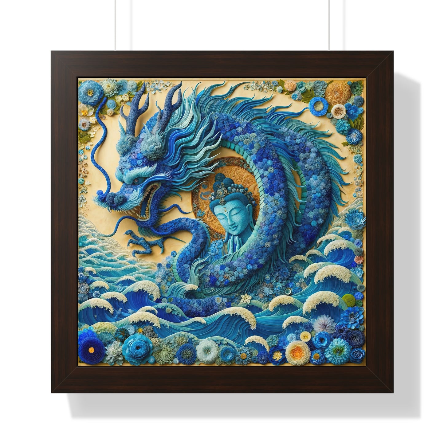 Sacred Blue Dragon and Kuan Yin-Framed Poster