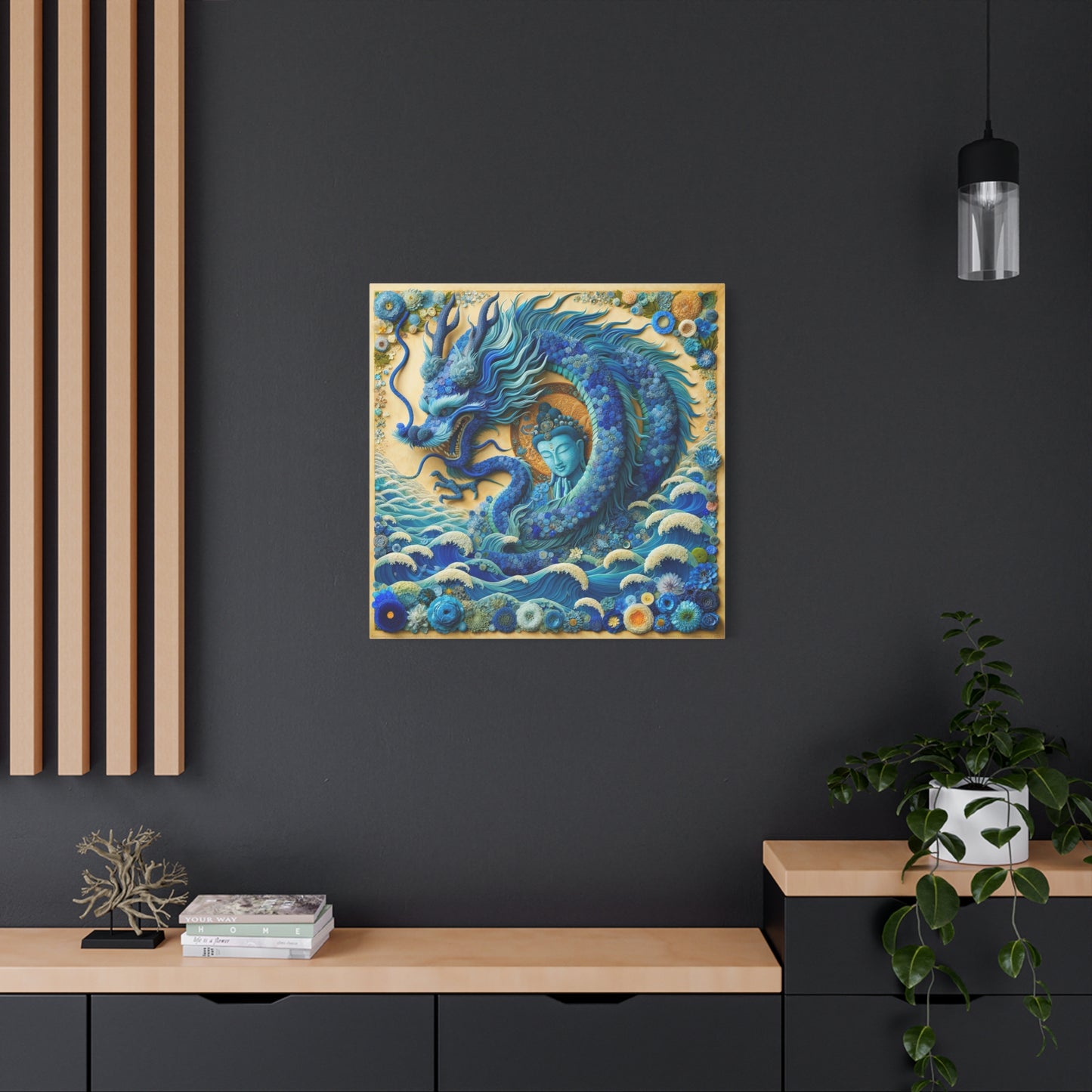 Sacred Blue Dragon and Kuan Yin-Matte Canvas Wall Art