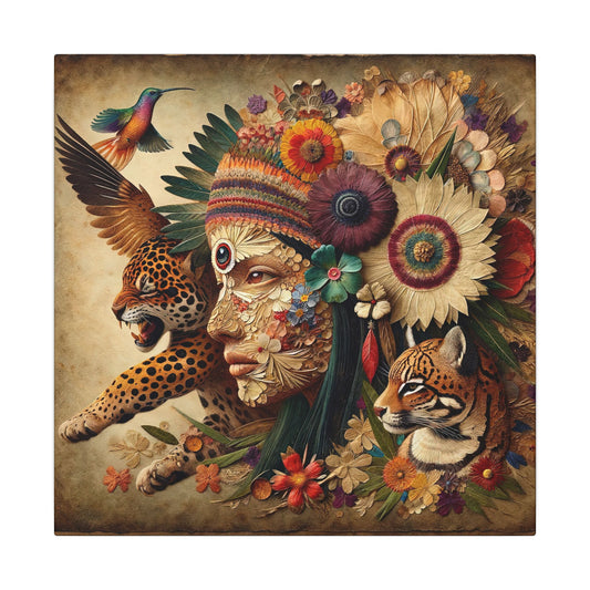Medicine Woman and Jaguar Spirit-Matte Mystic Canvas Art | 0.75" Stretched Wall Decor