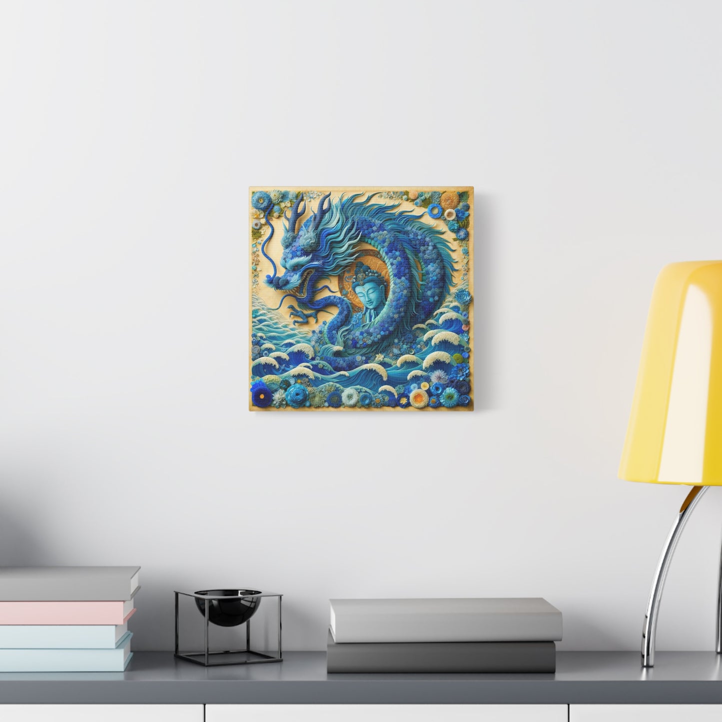 Sacred Blue Dragon and Kuan Yin-Matte Canvas Wall Art