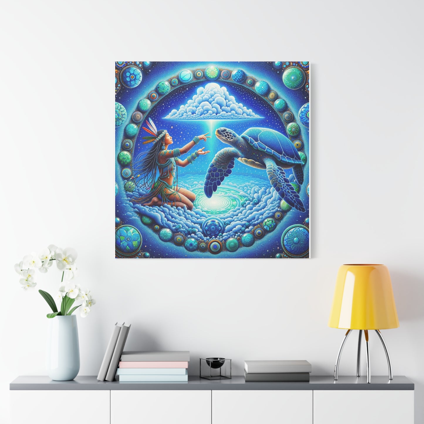 Sky Woman and Turtle-Stretched Matte Canvas Art