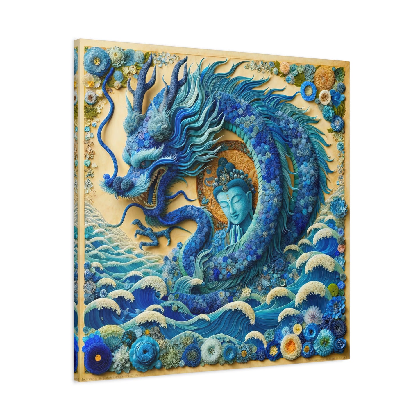 Sacred Blue Dragon and Kuan Yin-Matte Canvas Wall Art