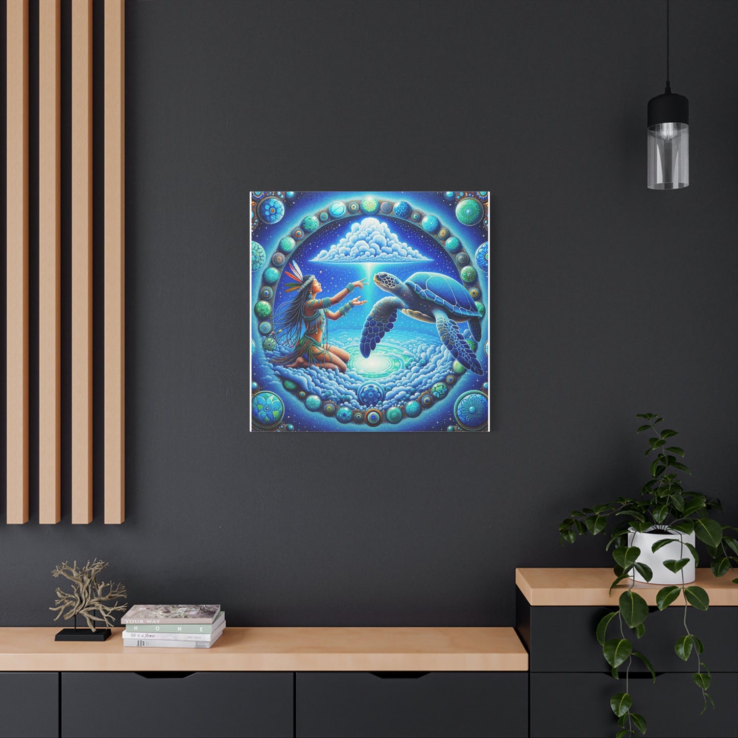 Sky Woman and Turtle-Stretched Matte Canvas Art