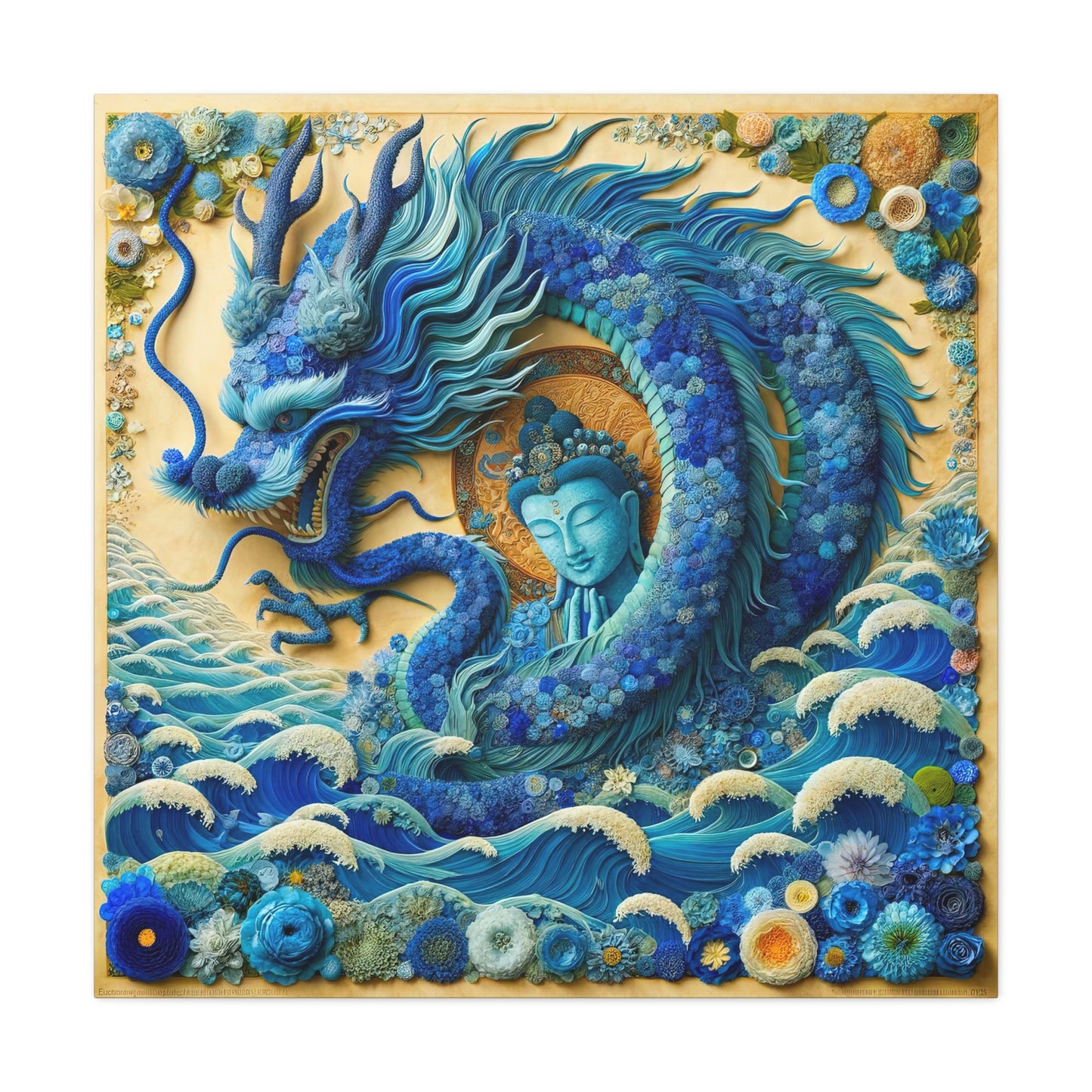 Sacred Blue Dragon and Kuan Yin-Matte Canvas Wall Art