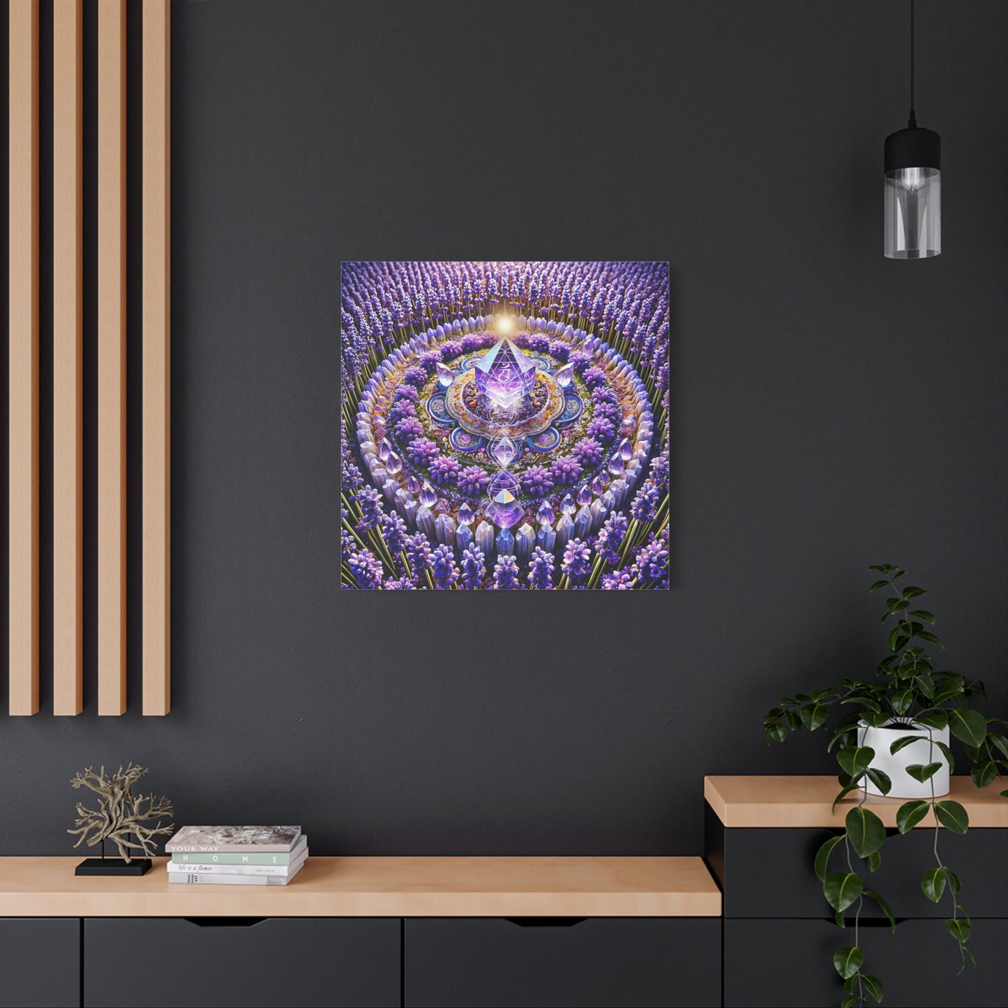 Mandala de lavanda y llama violeta sagrada: arte en lienzo mate