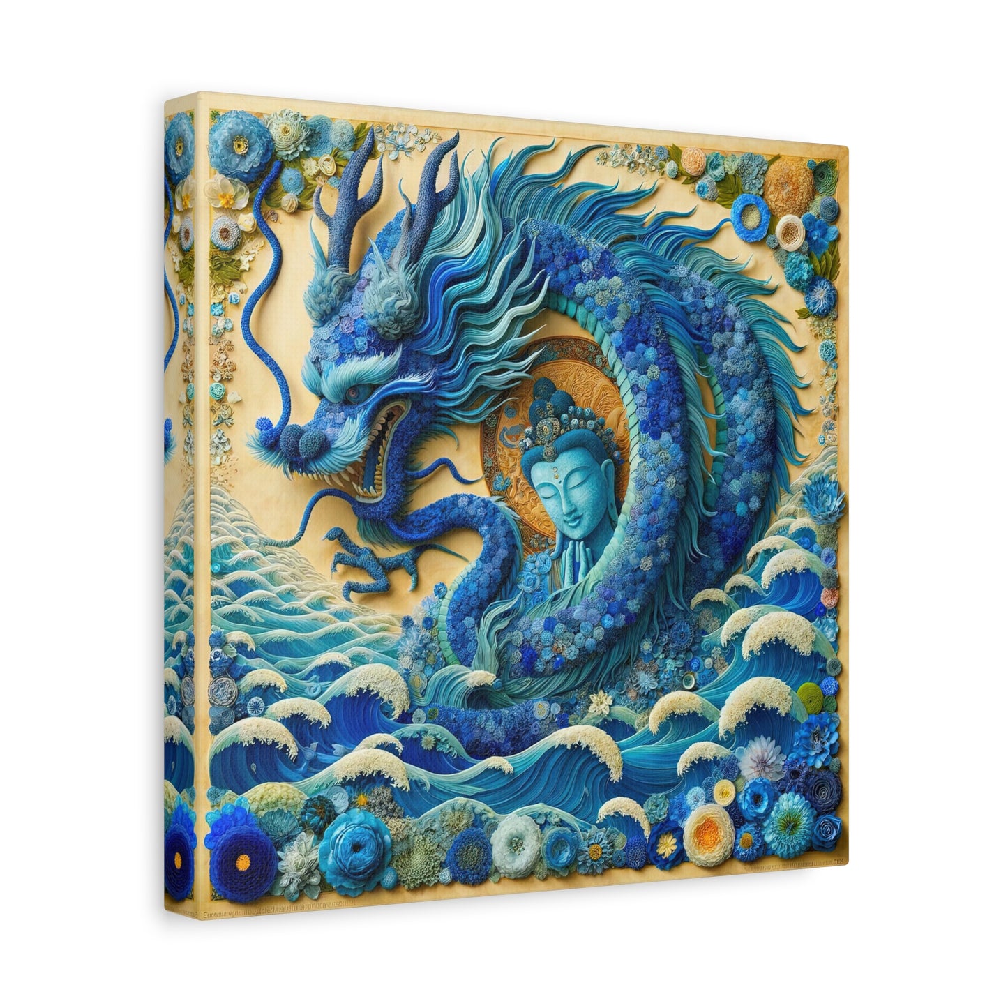 Sacred Blue Dragon and Kuan Yin-Matte Canvas Wall Art