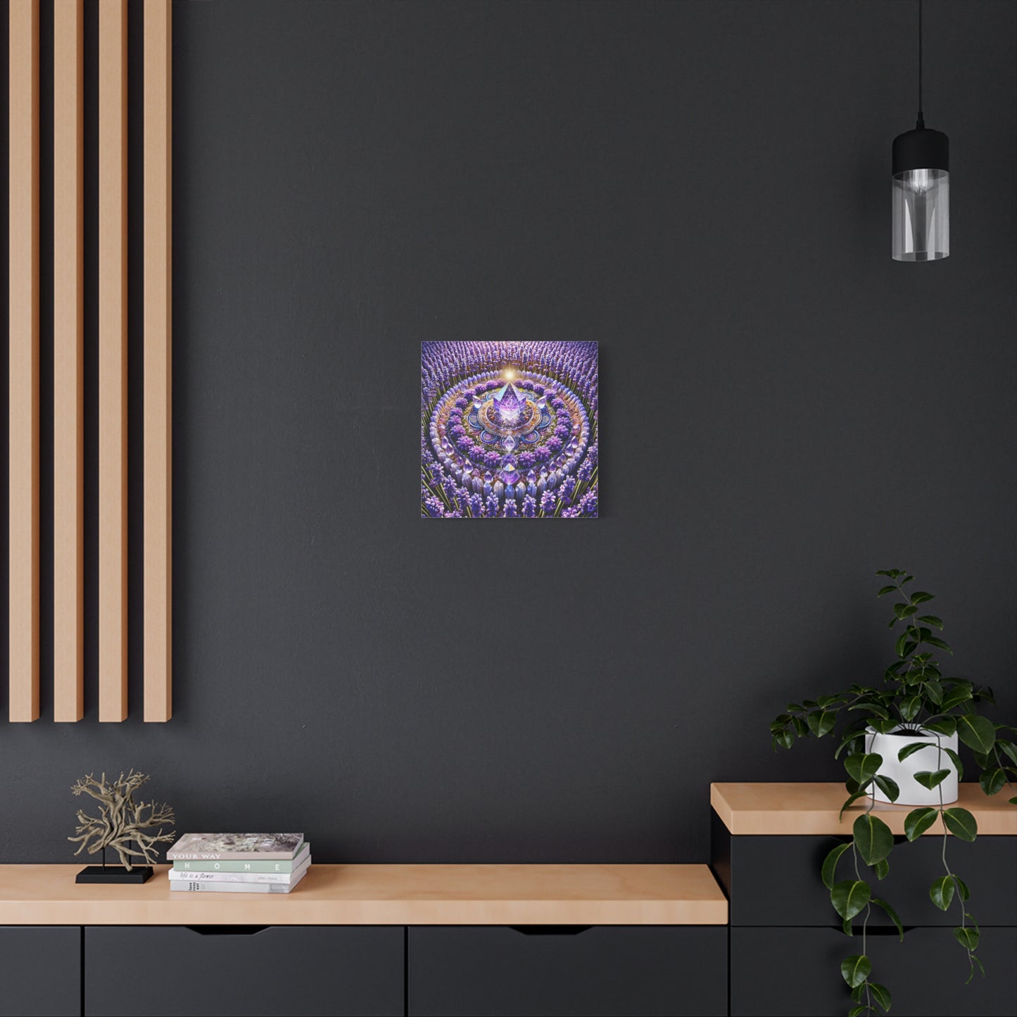 Mandala de lavanda y llama violeta sagrada: arte en lienzo mate