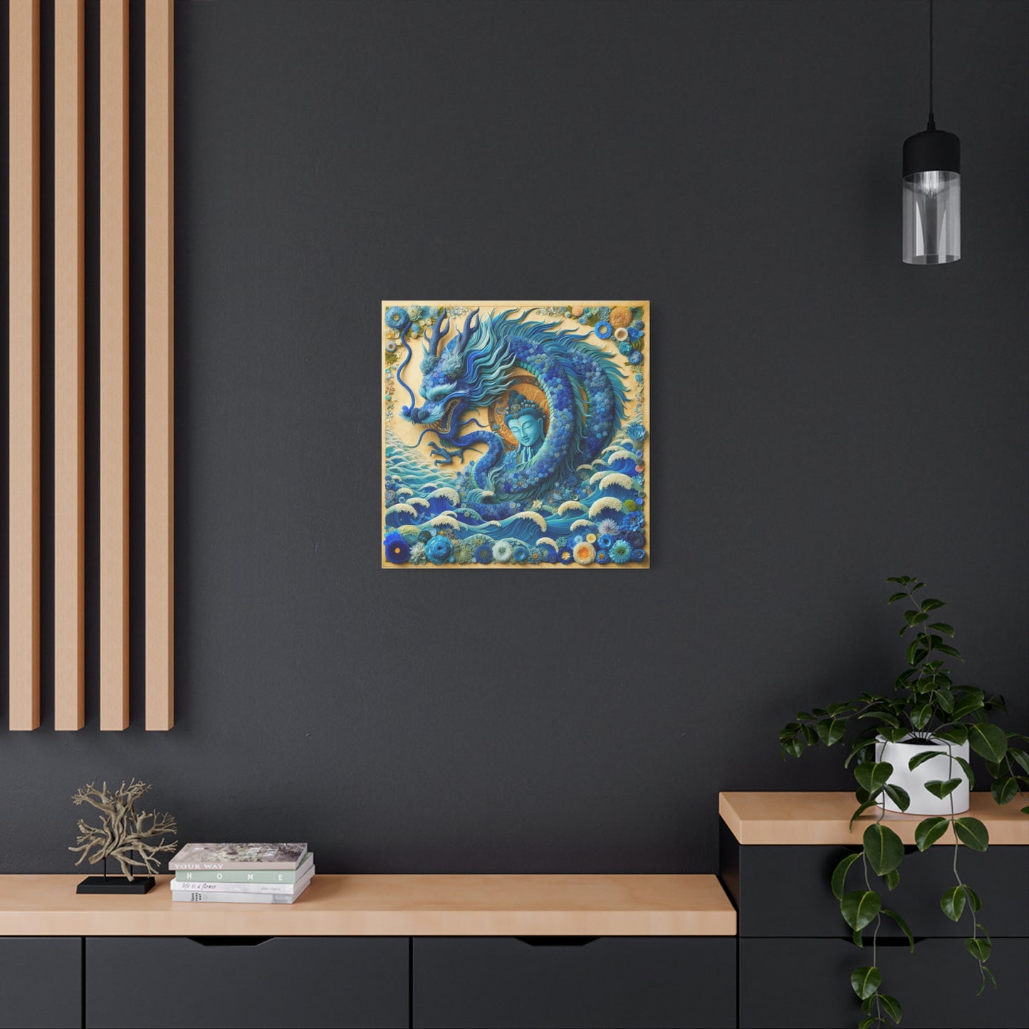 Sacred Blue Dragon and Kuan Yin-Matte Canvas Wall Art