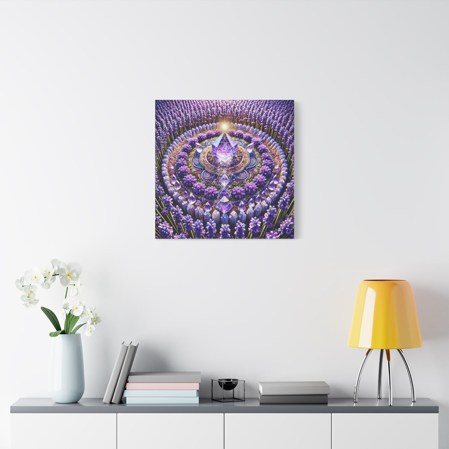 Mandala de lavanda y llama violeta sagrada: arte en lienzo mate