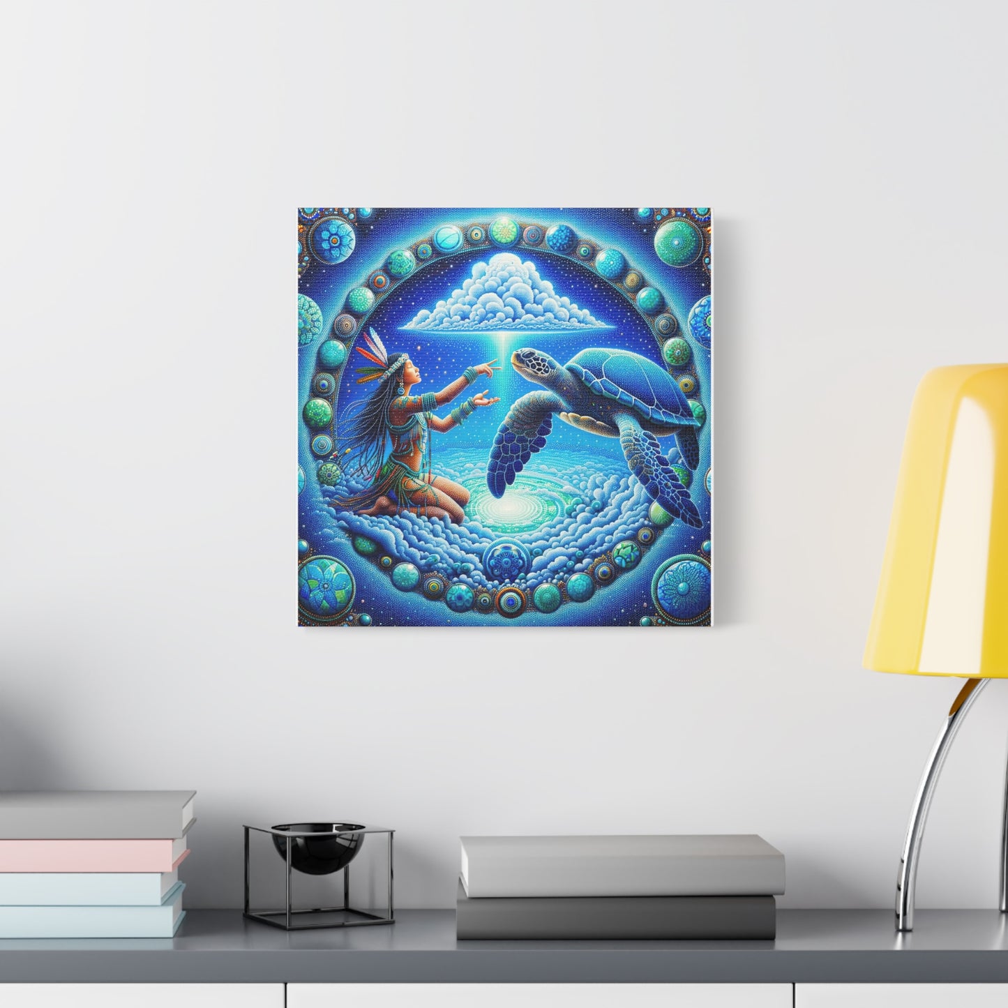 Sky Woman and Turtle-Stretched Matte Canvas Art