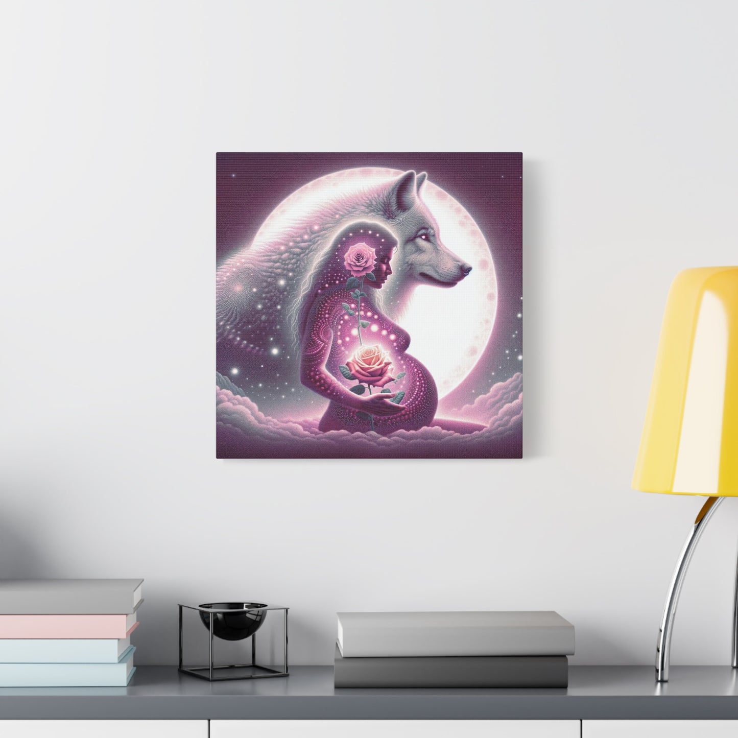 Rose and Moon Wolf, Awakening Divine Feminine-Matte Canvas Art