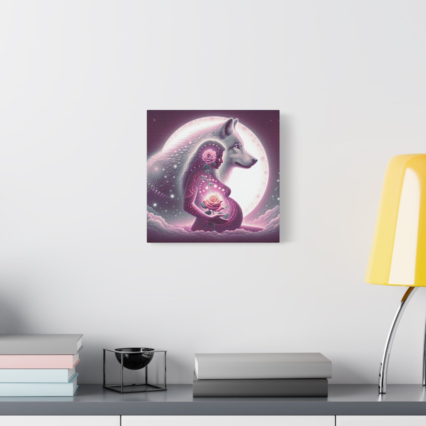 Rose and Moon Wolf, Awakening Divine Feminine-Matte Canvas Art