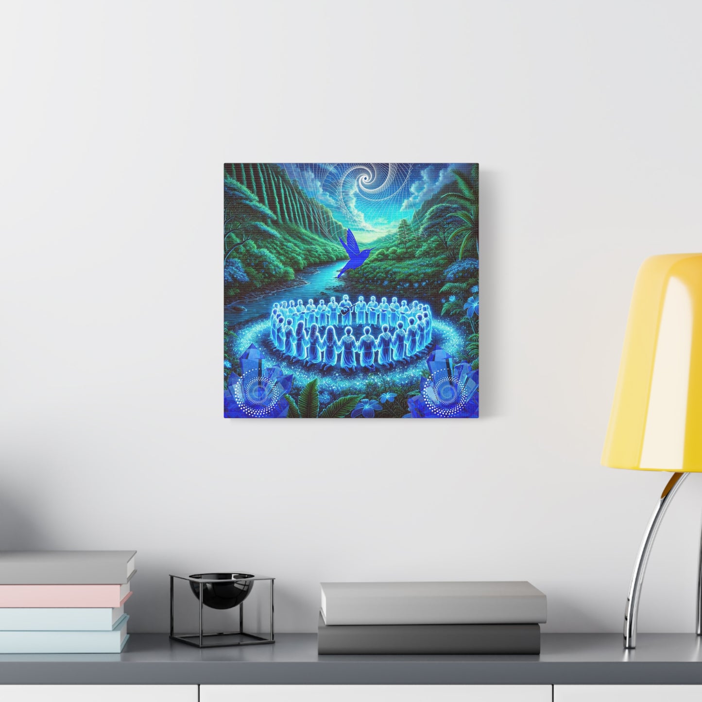 The Song of Blue Hummingbird-Matte Canvas Art