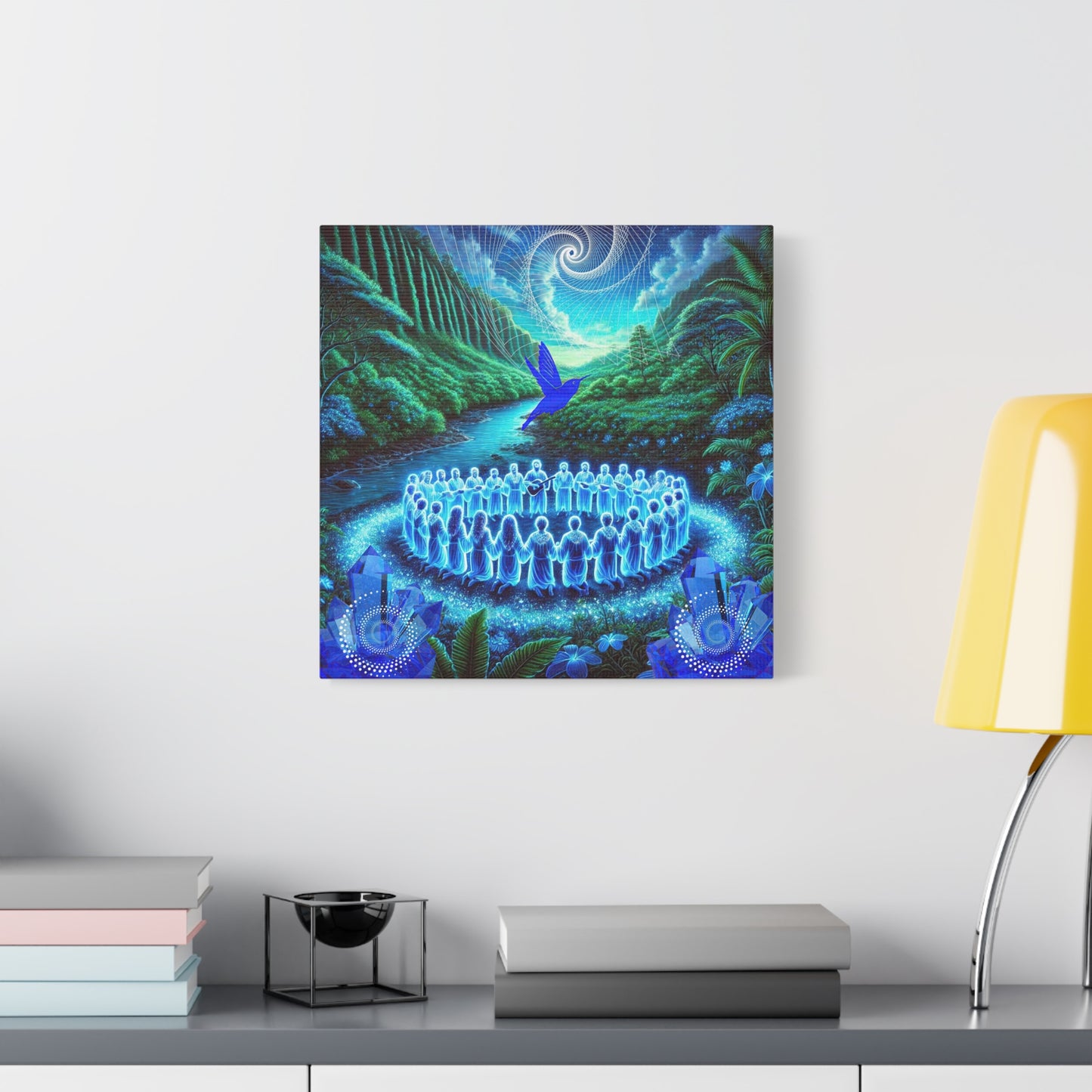 The Song of Blue Hummingbird-Matte Canvas Art