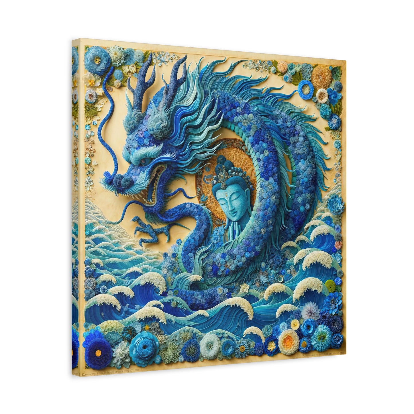 Sacred Blue Dragon and Kuan Yin-Matte Canvas Wall Art